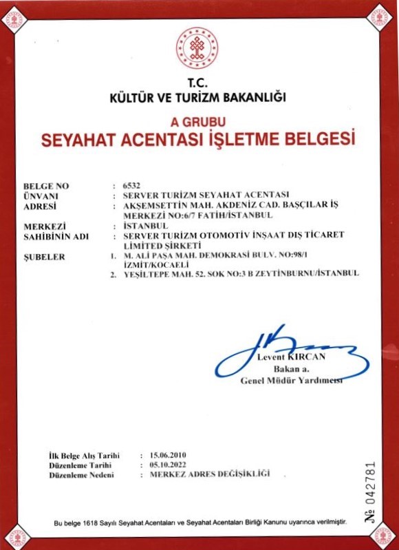 Server Turizm seyahat acentası işletme belgesi